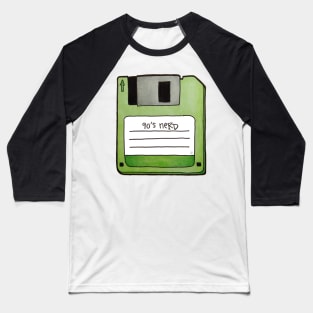 90's Nerd, Colorful - Retro Floppy Disc Drawing Baseball T-Shirt